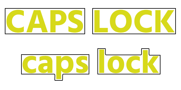 Caps Lock in hoofdletters en kleine letters met vorm er omheen
